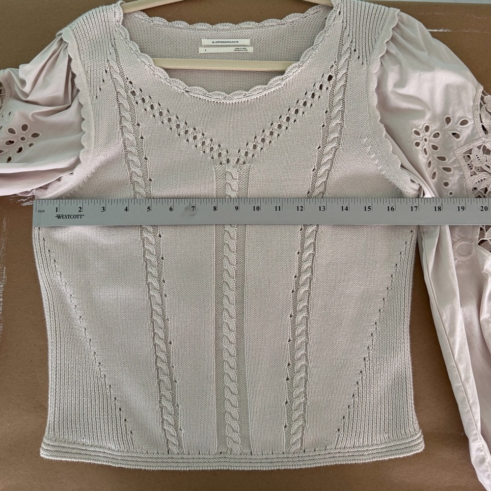 NWoT By Anthropologie Cutwork Puff-Sleeve Sweater women color pearl size Small - Picture 8 of 16
